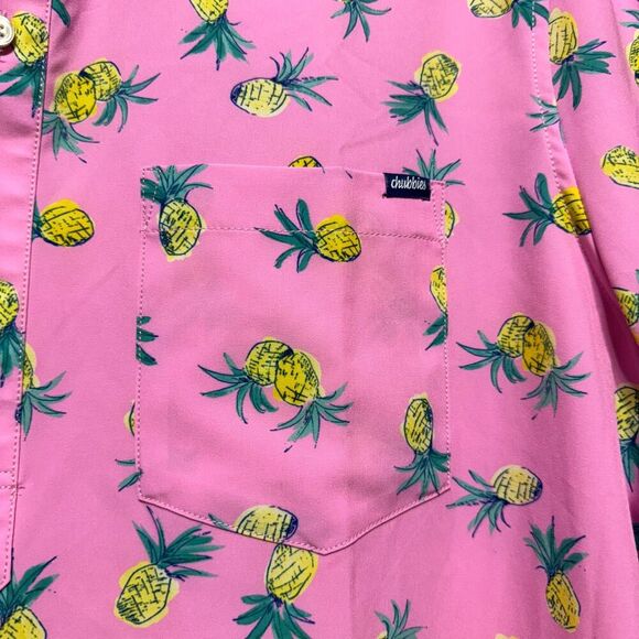 Chubbies Top Button Up Collar Short Sleeve Shirt Pink Pineapple Print Men sz XL - Picture 4 of 9